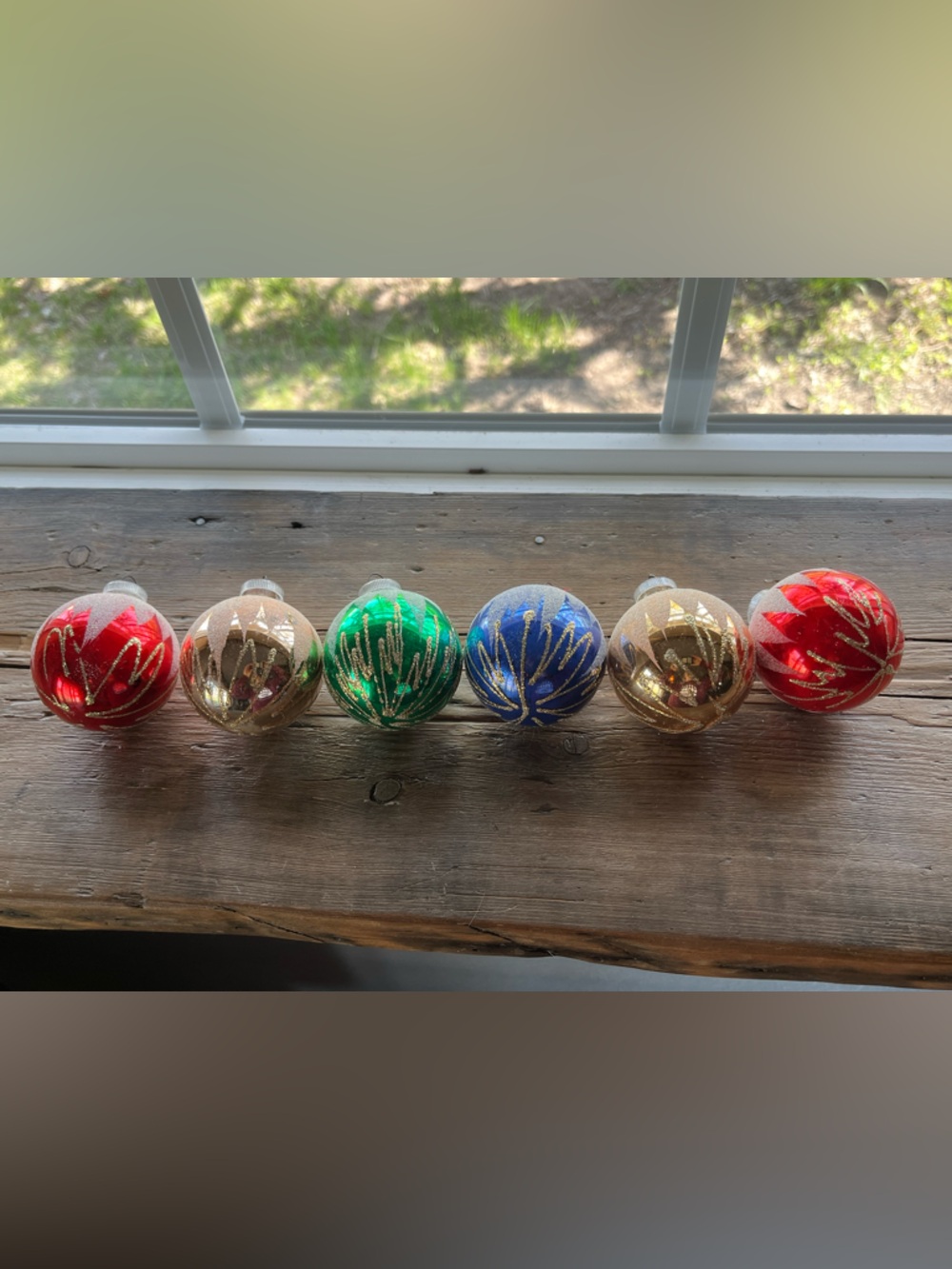 Holiday Glass Ornament Set - Red, Gold, Green, Blue, made in Western Germany,